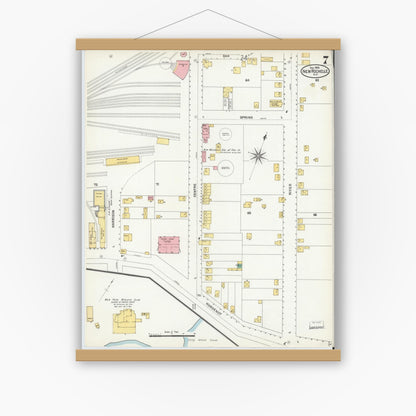 Old map wall art mockup — magnetic wood frame on white wall — Sanborn Fire Insurance Map from New Rochelle, Westchester County, New York (1903), Sheet #0007