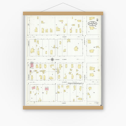 Old map wall art mockup — magnetic wood frame on white wall — Sanborn Fire Insurance Map from Crown Point, Lake County, Indiana (1910), Sheet #0002