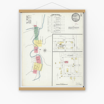 Old map wall art mockup — magnetic wood frame on white wall — Sanborn Fire Insurance Map from Salineville, Columbiana County, Ohio (1895) - Complete Map Set