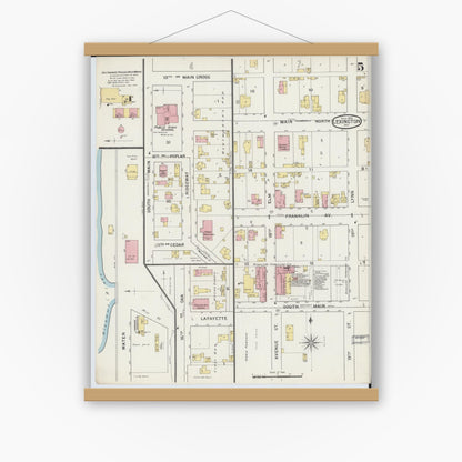 Old map wall art mockup — magnetic wood frame on white wall — Sanborn Fire Insurance Map from Lexington, Lafayette County, Missouri (1894), Sheet #0005