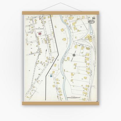 Old map wall art mockup — magnetic wood frame on white wall — Sanborn Fire Insurance Map from Marion, Smyth County, Virginia (1921), Sheet #0010