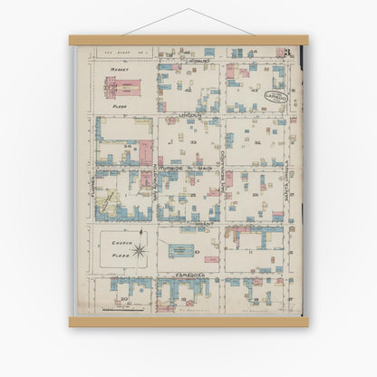 Old map wall art mockup — magnetic wood frame on white wall — Sanborn Fire Insurance Map from Laredo, Webb County, Texas (1885), Sheet #0003