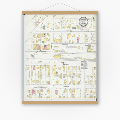 Old map wall art mockup — magnetic wood frame on white wall — Sanborn Fire Insurance Map from Osborn, Greene County, Ohio (1901), Sheet #0001