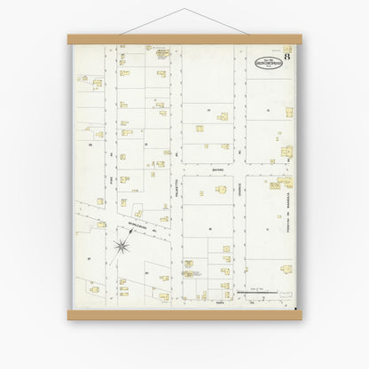 Old map wall art mockup — magnetic wood frame on white wall — Sanborn Fire Insurance Map from Green Cove Springs, Clay County, Florida (1909), Sheet #0008