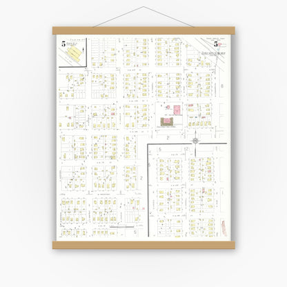 Old map wall art mockup — magnetic wood frame on white wall — Sanborn Fire Insurance Map from Eagle Grove, Wright County, Iowa (1933), Sheet #0005
