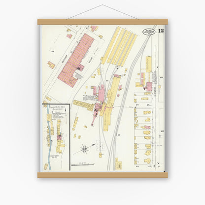 Old map wall art mockup — magnetic wood frame on white wall — Sanborn Fire Insurance Map from Lock Haven, Clinton County, Pennsylvania (1906), Sheet #0012