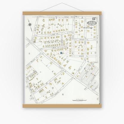 Old map wall art mockup — magnetic wood frame on white wall — Sanborn Fire Insurance Map from Rockville Centre, Nassau County, New York (1919), Sheet #0012