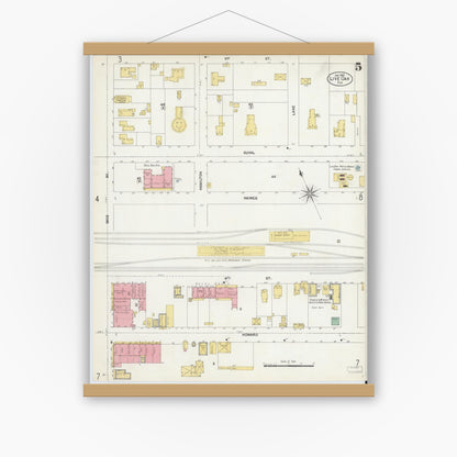 Old map wall art mockup — magnetic wood frame on white wall — Sanborn Fire Insurance Map from Live Oak, Suwanee County, Florida (1903), Sheet #0005