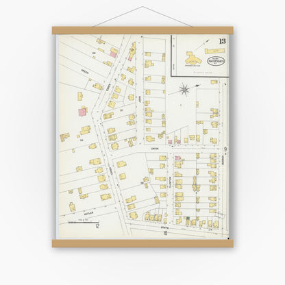 Old map wall art mockup — magnetic wood frame on white wall — Sanborn Fire Insurance Map from Hackensack, Bergen County, New Jersey (1902), Sheet #0013
