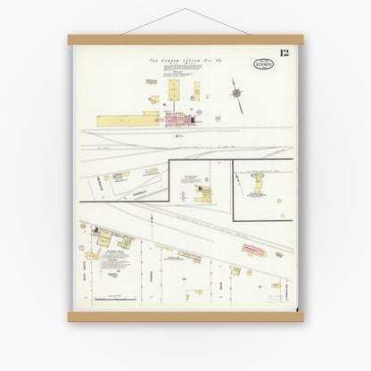 Old map wall art mockup — magnetic wood frame on white wall — Sanborn Fire Insurance Map from Vernon, Wilbarger County, Texas (1912), Sheet #0012