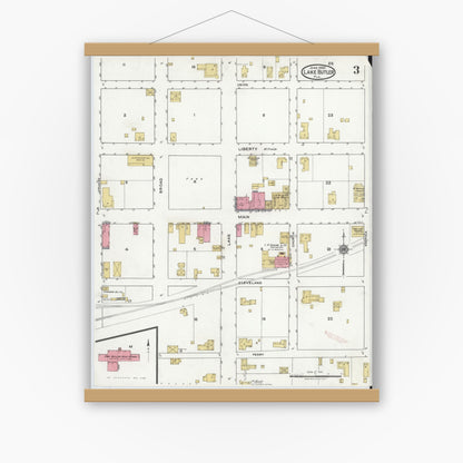 Old map wall art mockup — magnetic wood frame on white wall — Sanborn Fire Insurance Map from Lake Butler, Union County, Florida (1920), Sheet #0003
