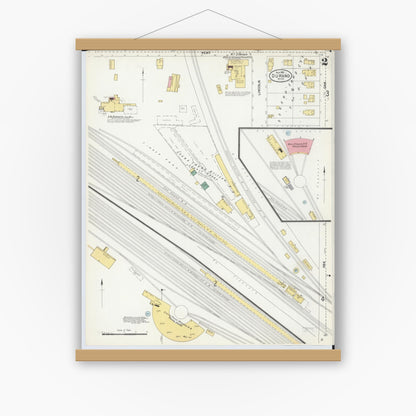Old map wall art mockup — magnetic wood frame on white wall — Sanborn Fire Insurance Map from Durand, Shiawassee County, Michigan (1901), Sheet #0002