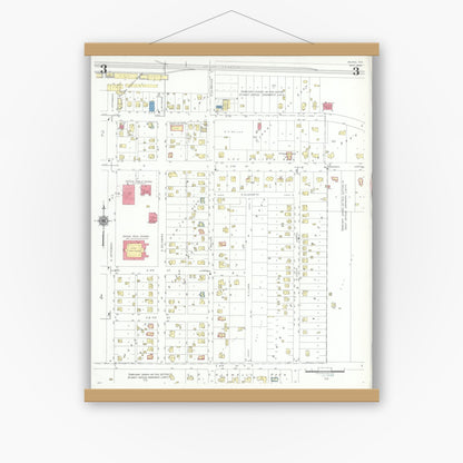 Old map wall art mockup — magnetic wood frame on white wall — Sanborn Fire Insurance Map from Irving, Dallas County, Texas (1942), Sheet #0003