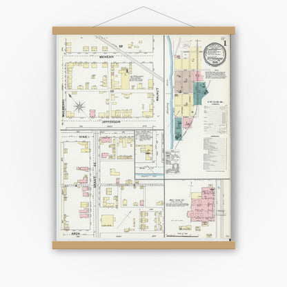 Old map wall art mockup — magnetic wood frame on white wall — Sanborn Fire Insurance Map from Kittanning, Armstrong County, Pennsylvania (1891) - Complete Map Set