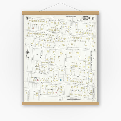 Old map wall art mockup — magnetic wood frame on white wall — Sanborn Fire Insurance Map from Freeport, Nassau County, New York (1925), Sheet #0008