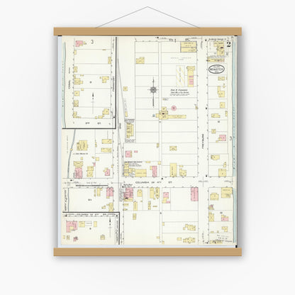 Old map wall art mockup — magnetic wood frame on white wall — Sanborn Fire Insurance Map from Minster, Auglaize County, Ohio (1914), Sheet #0002
