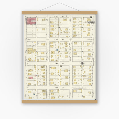 Old map wall art mockup — magnetic wood frame on white wall — Sanborn Fire Insurance Map from Dalhart, Dallam And Hartley County, Texas (1920), Sheet #0005