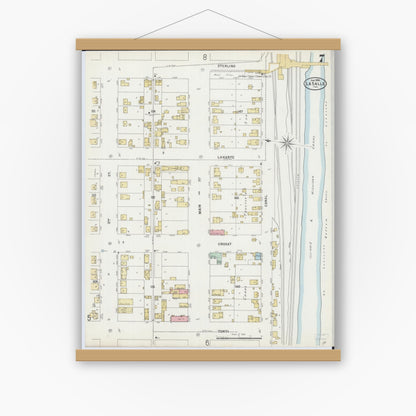Old map wall art mockup — magnetic wood frame on white wall — Sanborn Fire Insurance Map from La Salle, La Salle County, Illinois (1898), Sheet #0007
