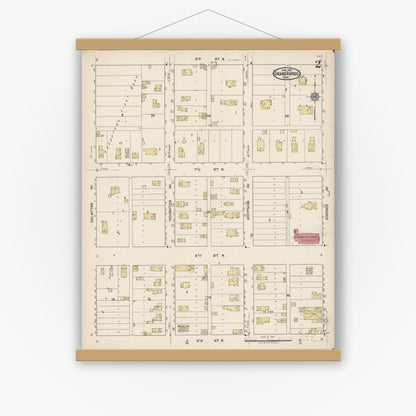 Old map wall art mockup — magnetic wood frame on white wall — Sanborn Fire Insurance Map from Grand Rapids, Itasca County, Minnesota (1922), Sheet #0002