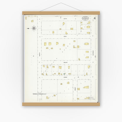 Old map wall art mockup — magnetic wood frame on white wall — Sanborn Fire Insurance Map from Jackson, Jackson County, Minnesota (1907), Sheet #0004