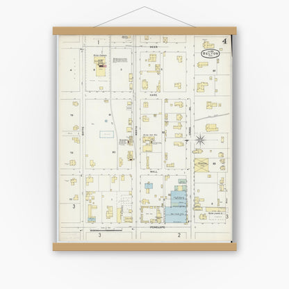 Old map wall art mockup — magnetic wood frame on white wall — Sanborn Fire Insurance Map from Belton, Bell County, Texas (1896), Sheet #0004