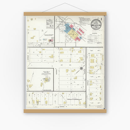 Old map wall art mockup — magnetic wood frame on white wall — Sanborn Fire Insurance Map from Walkerton, Saint Joseph County, Indiana (1909) - Complete Map Set