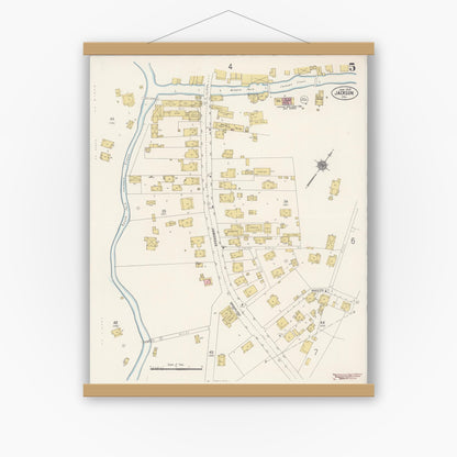 Old map wall art mockup — magnetic wood frame on white wall — Sanborn Fire Insurance Map from Jackson, Amador County, California (1912), Sheet #0005