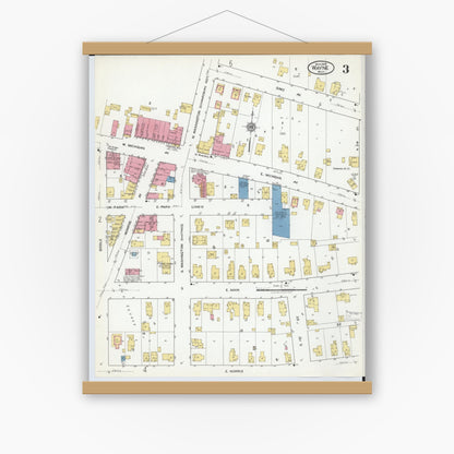 Old map wall art mockup — magnetic wood frame on white wall — Sanborn Fire Insurance Map from Wayne, Wayne County, Michigan (1919), Sheet #0003
