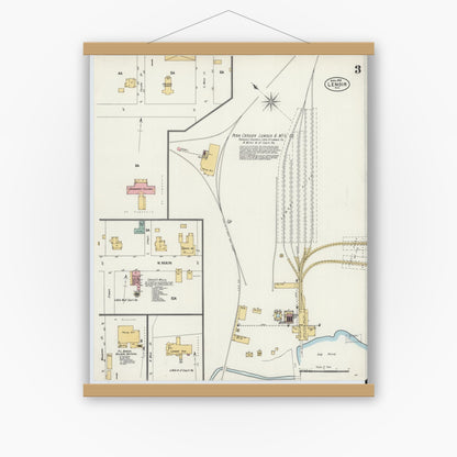 Old map wall art mockup — magnetic wood frame on white wall — Sanborn Fire Insurance Map from Lenoir, Caldwell County, North Carolina (1902), Sheet #0003