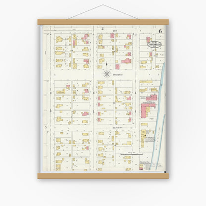 Old map wall art mockup — magnetic wood frame on white wall — Sanborn Fire Insurance Map from Tipp City, Miami County, Ohio (1905), Sheet #0006