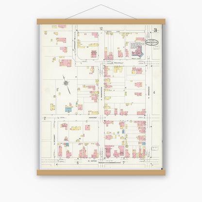Old map wall art mockup — magnetic wood frame on white wall — Sanborn Fire Insurance Map from Winchester, Independent Cities, Virginia (1912), Sheet #0003