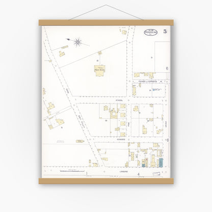 Old map wall art mockup — magnetic wood frame on white wall — Sanborn Fire Insurance Map from Mendocino, Mendocino County, California (1898), Sheet #0005