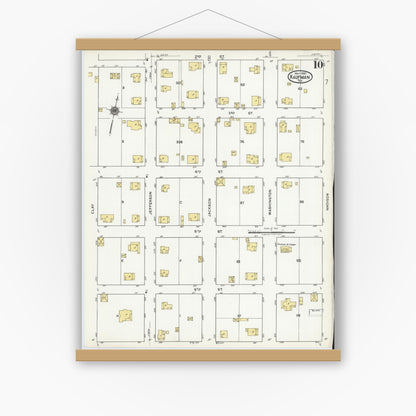 Old map wall art mockup — magnetic wood frame on white wall — Sanborn Fire Insurance Map from Kaufman, Kaufman County, Texas (1920), Sheet #0010