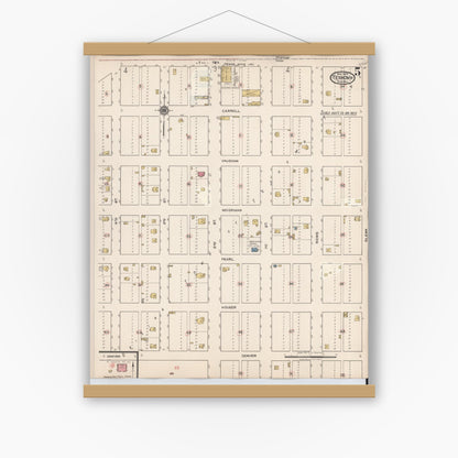 Old map wall art mockup — magnetic wood frame on white wall — Sanborn Fire Insurance Map from Texhoma, Texas County, Oklahoma and Sherman County, Texas, Texas (1930), Sheet #0005