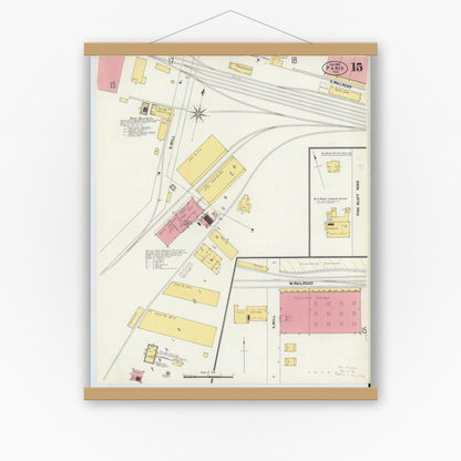 Old map wall art mockup — magnetic wood frame on white wall — Sanborn Fire Insurance Map from Paris, Lamar County, Texas (1902), Sheet #0015