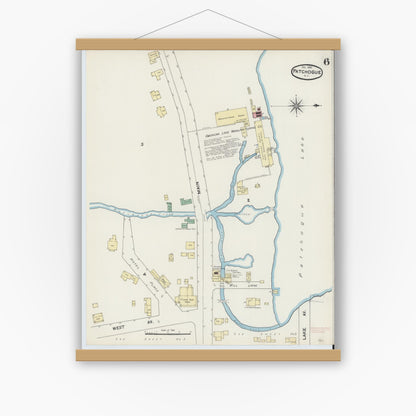 Old map wall art mockup — magnetic wood frame on white wall — Sanborn Fire Insurance Map from Patchogue, Suffolk County, New York (1891), Sheet #0006