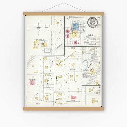 Old map wall art mockup — magnetic wood frame on white wall — Sanborn Fire Insurance Map from Odessa, Lafayette County, Missouri (1909) - Complete Map Set
