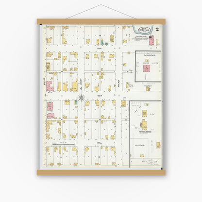 Old map wall art mockup — magnetic wood frame on white wall — Sanborn Fire Insurance Map from McArthur, Vinton County, Ohio (1901), Sheet #0002
