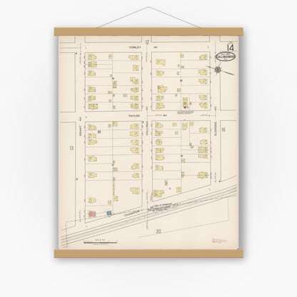 Old map wall art mockup — magnetic wood frame on white wall — Sanborn Fire Insurance Map from Collingswood, Camden County, New Jersey (1922), Sheet #0014