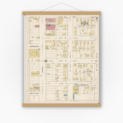 Old map wall art mockup — magnetic wood frame on white wall — Sanborn Fire Insurance Map from Escanaba, Delta County, Michigan (1921), Sheet #0009