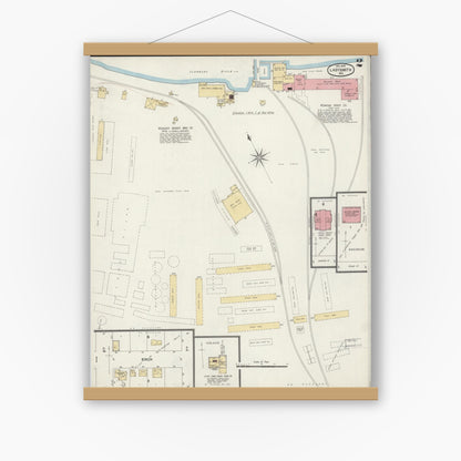 Old map wall art mockup — magnetic wood frame on white wall — Sanborn Fire Insurance Map from Ladysmith, Rusk County, Wisconsin (1902), Sheet #0002
