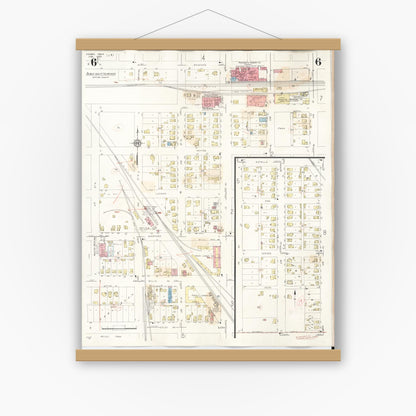 Old map wall art mockup — magnetic wood frame on white wall — Sanborn Fire Insurance Map from Perry, Dallas County, Iowa (1947), Sheet #0006