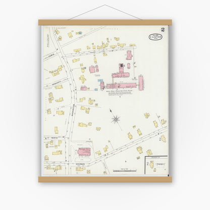 Old map wall art mockup — magnetic wood frame on white wall — Sanborn Fire Insurance Map from Canton, Norfolk County, Massachusetts (1896), Sheet #0002