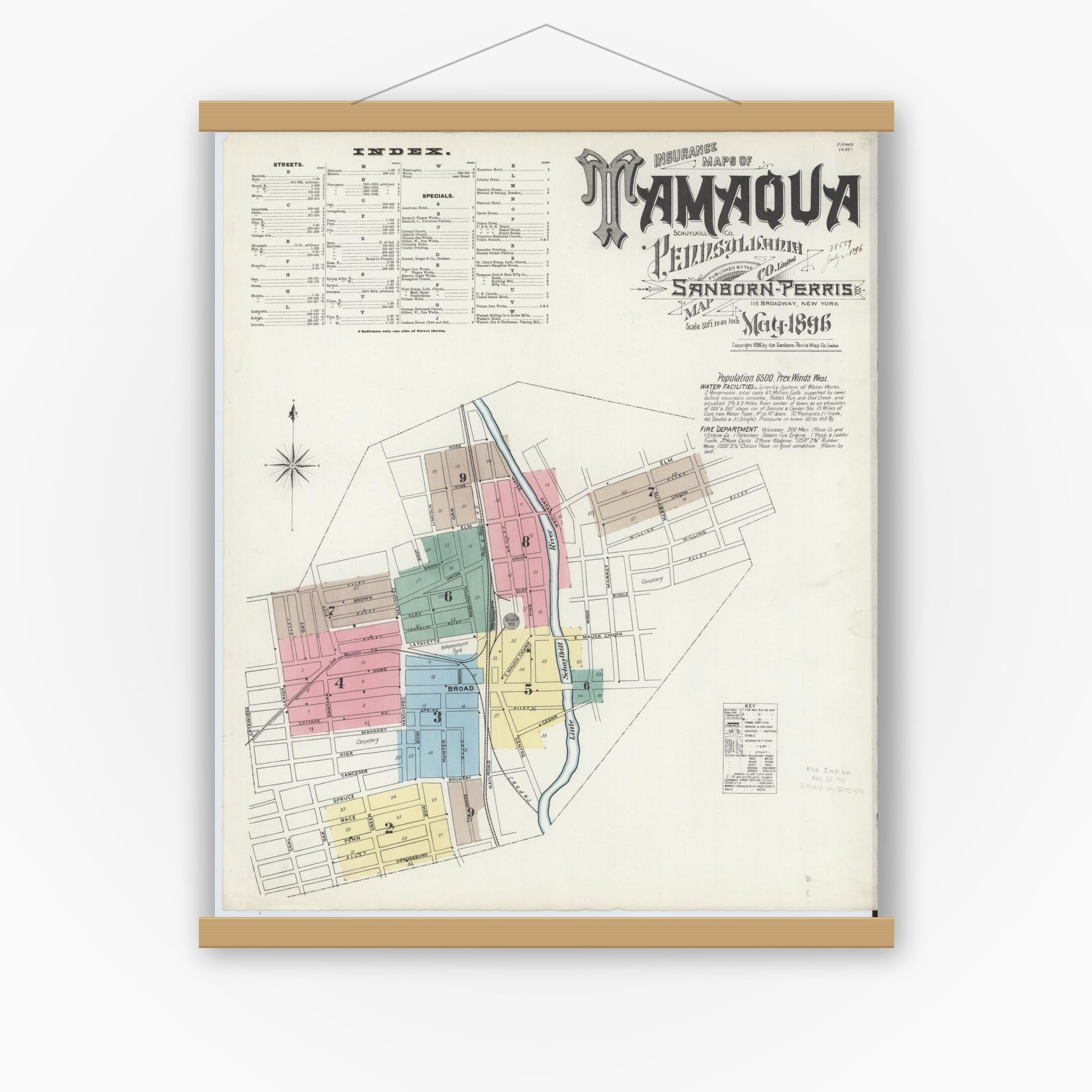 Old map wall art mockup — magnetic wood frame on white wall — Sanborn Fire Insurance Map from Tamaqua, Schuylkill County, Pennsylvania (1896) - Complete Map Set
