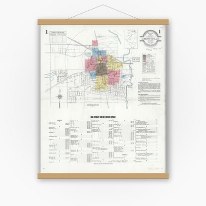 Old map wall art mockup — magnetic wood frame on white wall — Sanborn Fire Insurance Map from Libertyville, Lake County, Illinois (1933), Sheet #0001