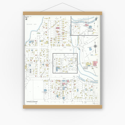 Old map wall art mockup — magnetic wood frame on white wall — Sanborn Fire Insurance Map from Hustisford, Dodge County, Wisconsin (1949), Sheet #0002