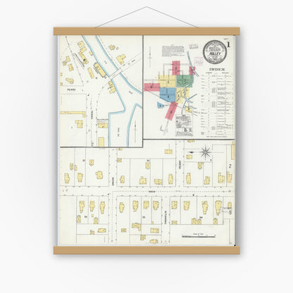 Old map wall art mockup — magnetic wood frame on white wall — Sanborn Fire Insurance Map from Holley, Orleans County, New York (1904) - Complete Map Set