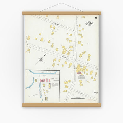 Old map wall art mockup — magnetic wood frame on white wall — Sanborn Fire Insurance Map from Rockland, Plymouth County, Massachusetts (1906), Sheet #0006