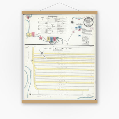 Old map wall art mockup — magnetic wood frame on white wall — Sanborn Fire Insurance Map from Tower, Saint Louis County, Minnesota (1909), Sheet #0001