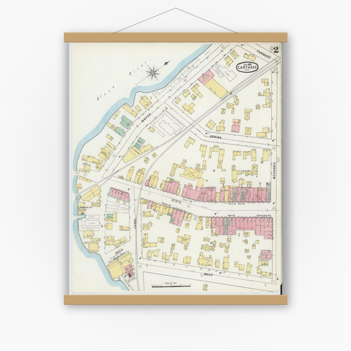 Old map wall art mockup — magnetic wood frame on white wall — Sanborn Fire Insurance Map from Carthage, Jefferson County, New York (1895) - Complete Map Set